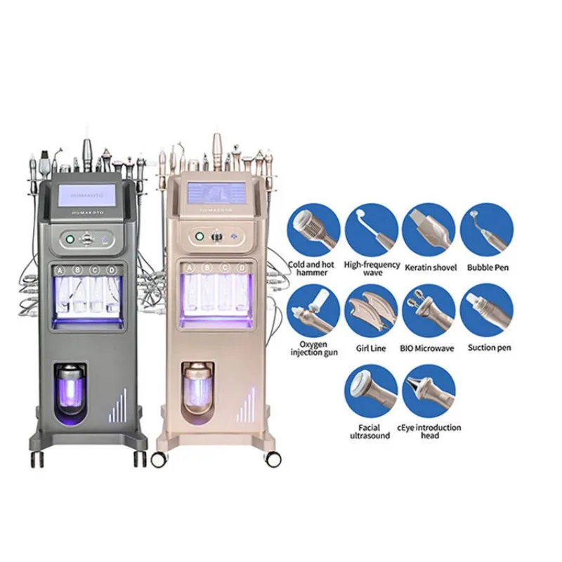 Nieuwe 10-in-1 Hydro Dermabrasie Machine Hydra Zuurstof Facial Mee-eter Verwijderen Aqua Facial Diepe Reiniging Water Peeling Machine