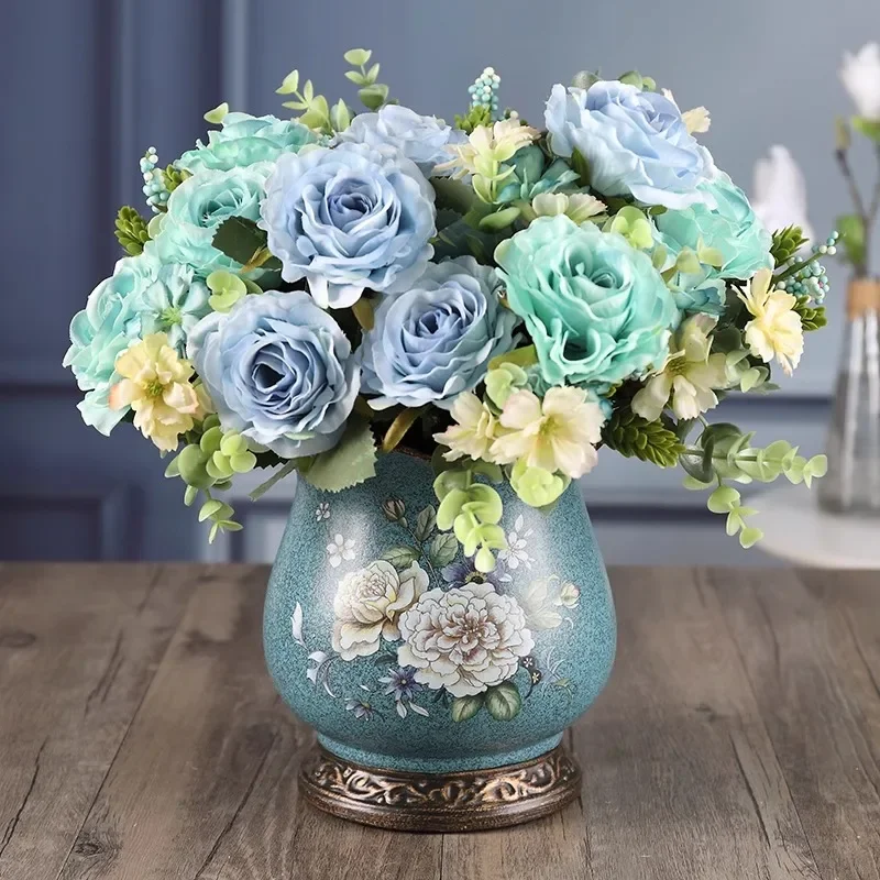 

American ceramic vase ornament, living room flower arrangement ornament, entrance TV cabinet, dried flower simulation, fake flow