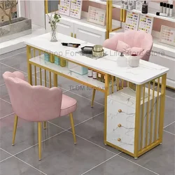 Juego de mesa y silla para manicura Ins de moda europea, mesas dobles para manicura, muebles de salón, mesas para manicura profesionales para salón de belleza B