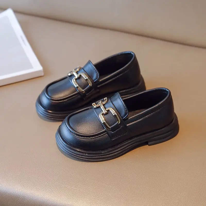 2026 Spring Autumn New Girls Black Loafer Kids Slip on Shoes British Style Toddler Fashion Leather Shoes
