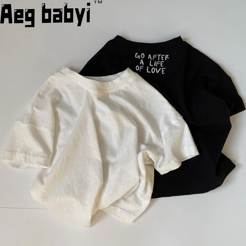 

Fashion Baby Boys T-shirt Korean Summer Letter Print Short Sleeve Pullovers Tops Unisex Kids Girls T-shirt Kids Clothes 1-7Y