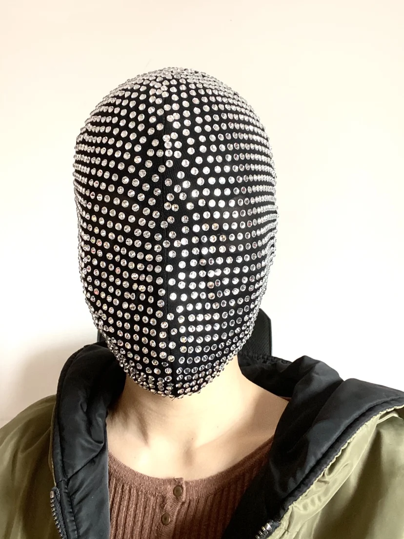 Thorn Diamond Rivet Punk Full Face Mask Night Club Dance Cosplay Halloween Masks Fashion Rhinestone Mask Hood Helmet