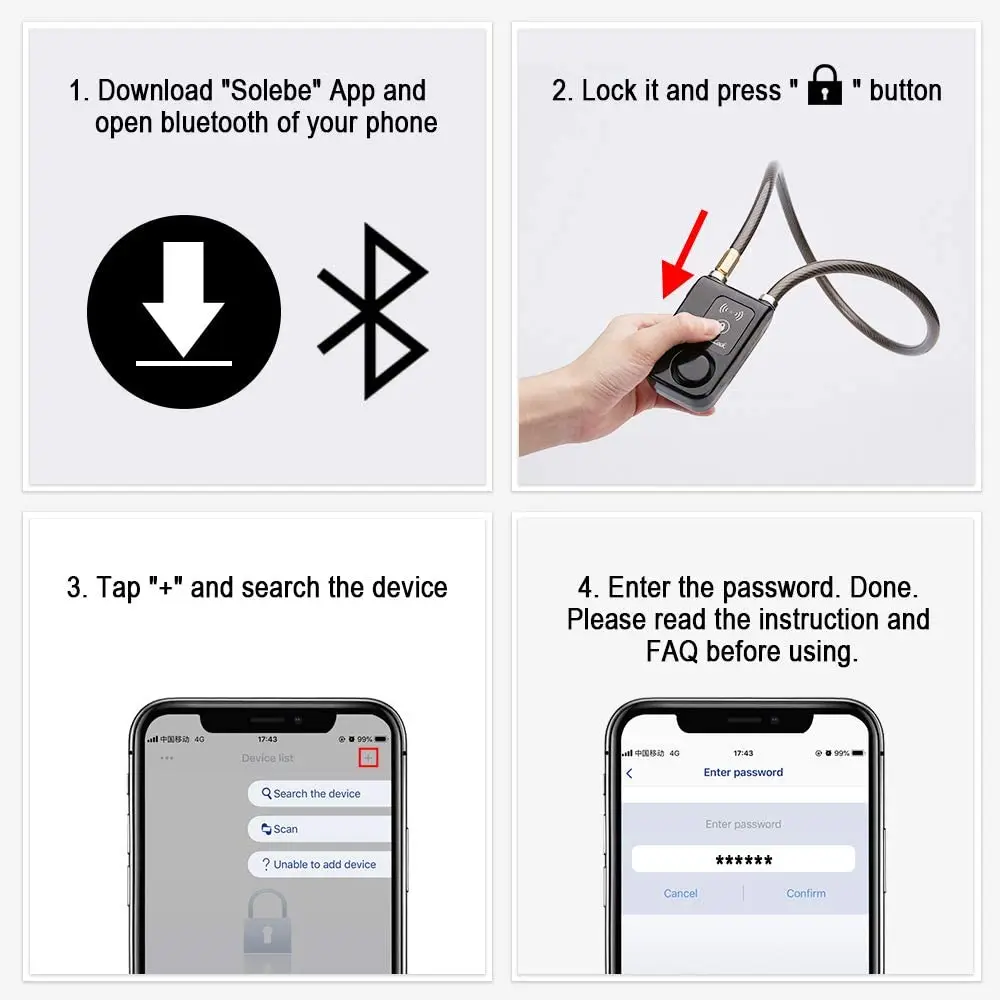 Imagem -05 - Wsdcam-smart Bike Lock Bloqueio de Bicicleta Bluetooth App Controlado Desbloquear Bloqueio do Alarme de Bicicleta 110db Motocicleta Bloqueio Anti Roubo Bloqueio do Alarme