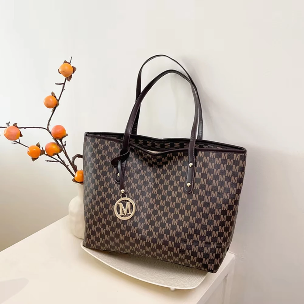 

Fashionable Printed Large Capacity PU Leather Commuting Tote Bag for Women College Students Shoulder Handbag