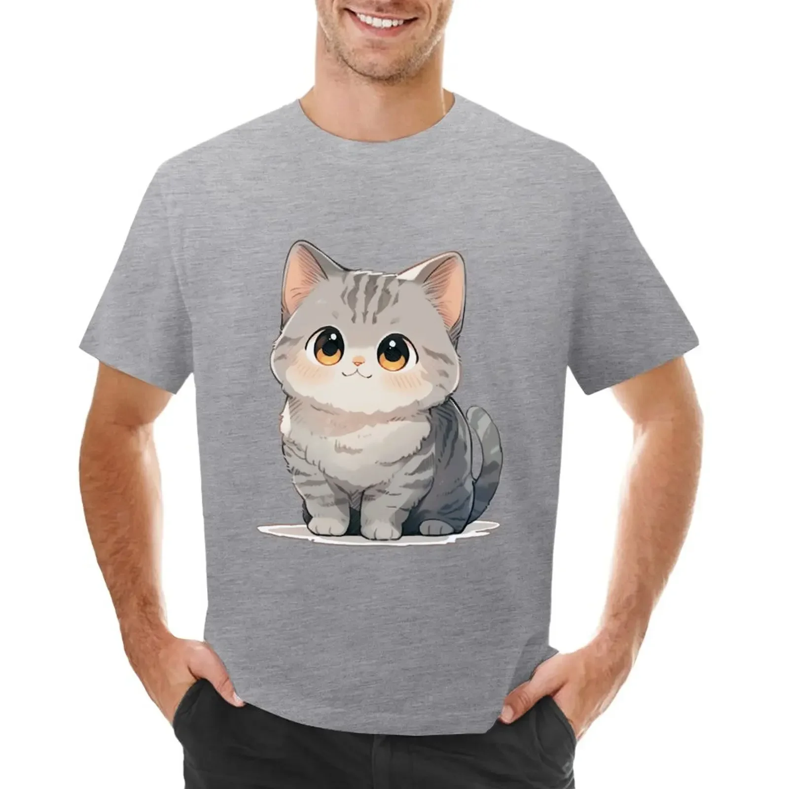 

Cute Kawaii British Grey Cat T-shirt sports fans animal prinfor boys plus sizes mens tall t shirts