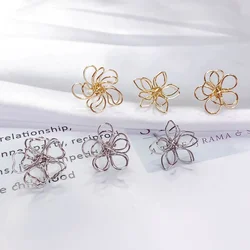 White K Gold Plated Hollow Out Wirewound Stud Earrings Flower Star Diy Pendant Material Supplies for Jewelry Finding 10pcs