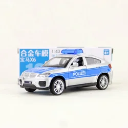 Diecast Metal Toy Model 1:43 Scale BMW X6 Police SUV Car Pull Back Doors Openable Educational Collection Gift For Kid Match Box