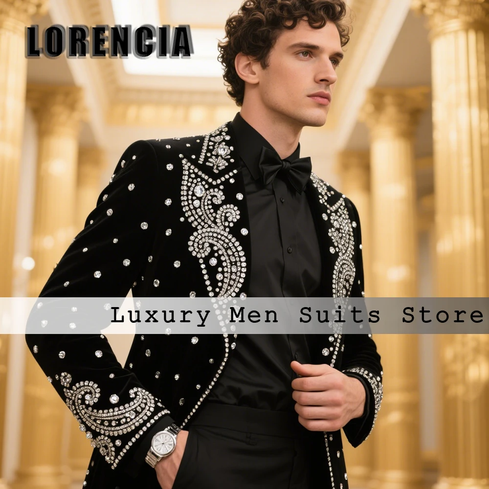 

Мужские костюмы со сверкающими бриллиантами, комплект из 2 предметов, смокинги с остроконечными этикетками, наряды для свадебной вечеринки, пиджак по индивидуальному заказу, брюки traje ju изменения masculino