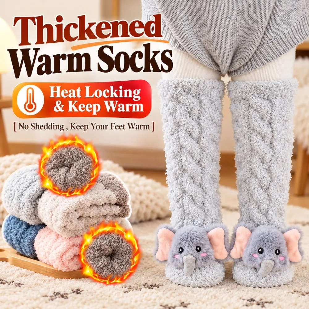Cartoon Thickened Newborn Knee High Socks Soft Coral Fleece Socks Warm Fuzzy Infant Winter Stockings 0-3 Years Old