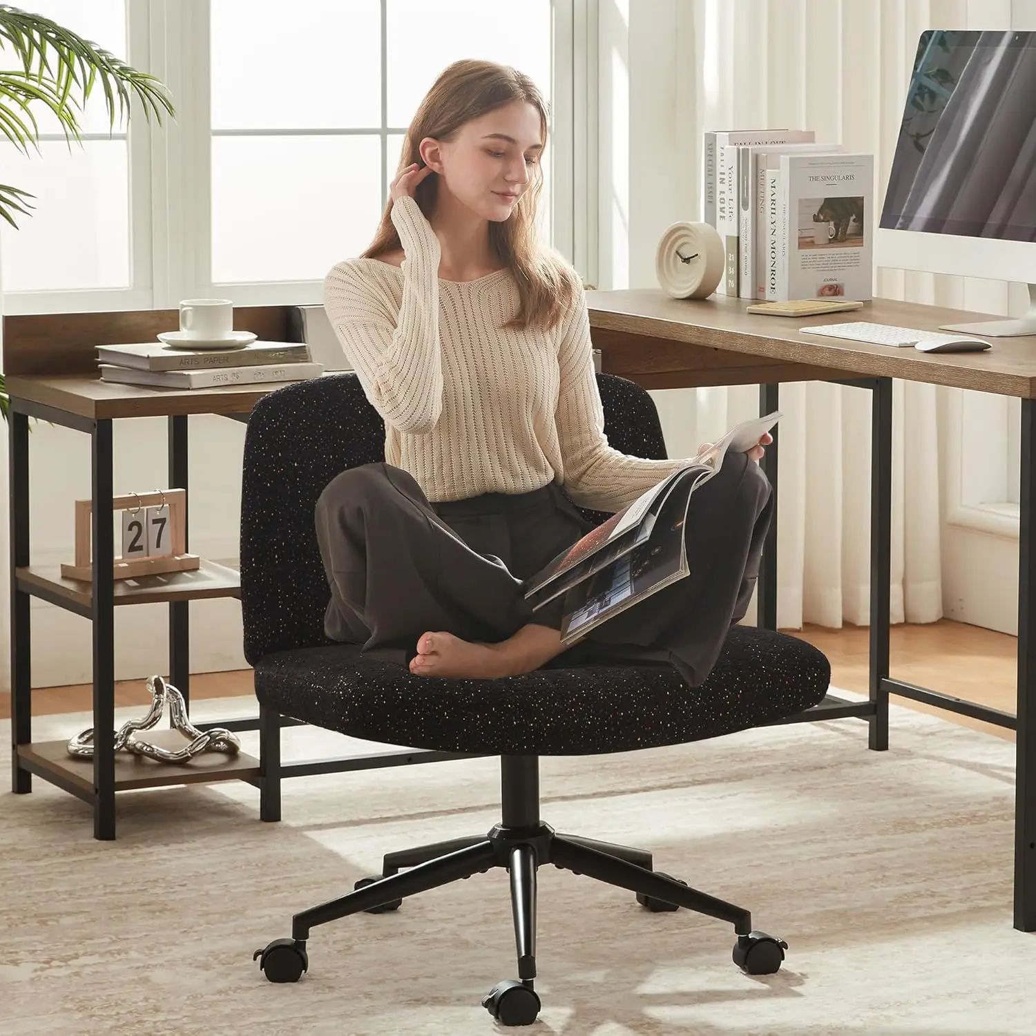

Criss Cross Chair With Locking Wheels, Preminum Fabric And Pocket Spring Cushion, Adjustable Swivel Wide Seat Computer Chair,