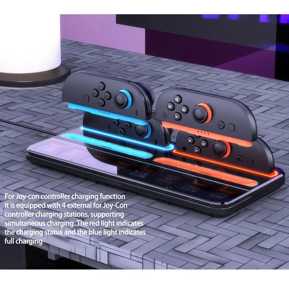 

For Nintendo Switch 2 Charging Dock 4 Ports With 8 Game Card Storage LED Game Controller Charging Stand Base Gaming Accessories