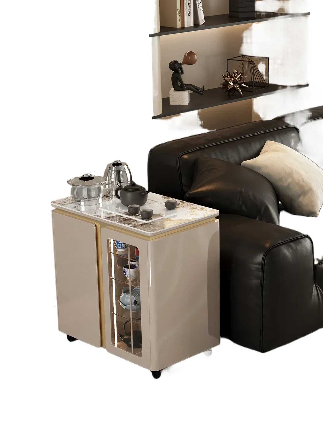 

Передвижной журнальный столик, для гостиной, бытовой, из сланца, небольшой чайный столик, чайный столик, в стиле лёгкой роскоши, высококачественный, чайный шкафчик, цвет песочный