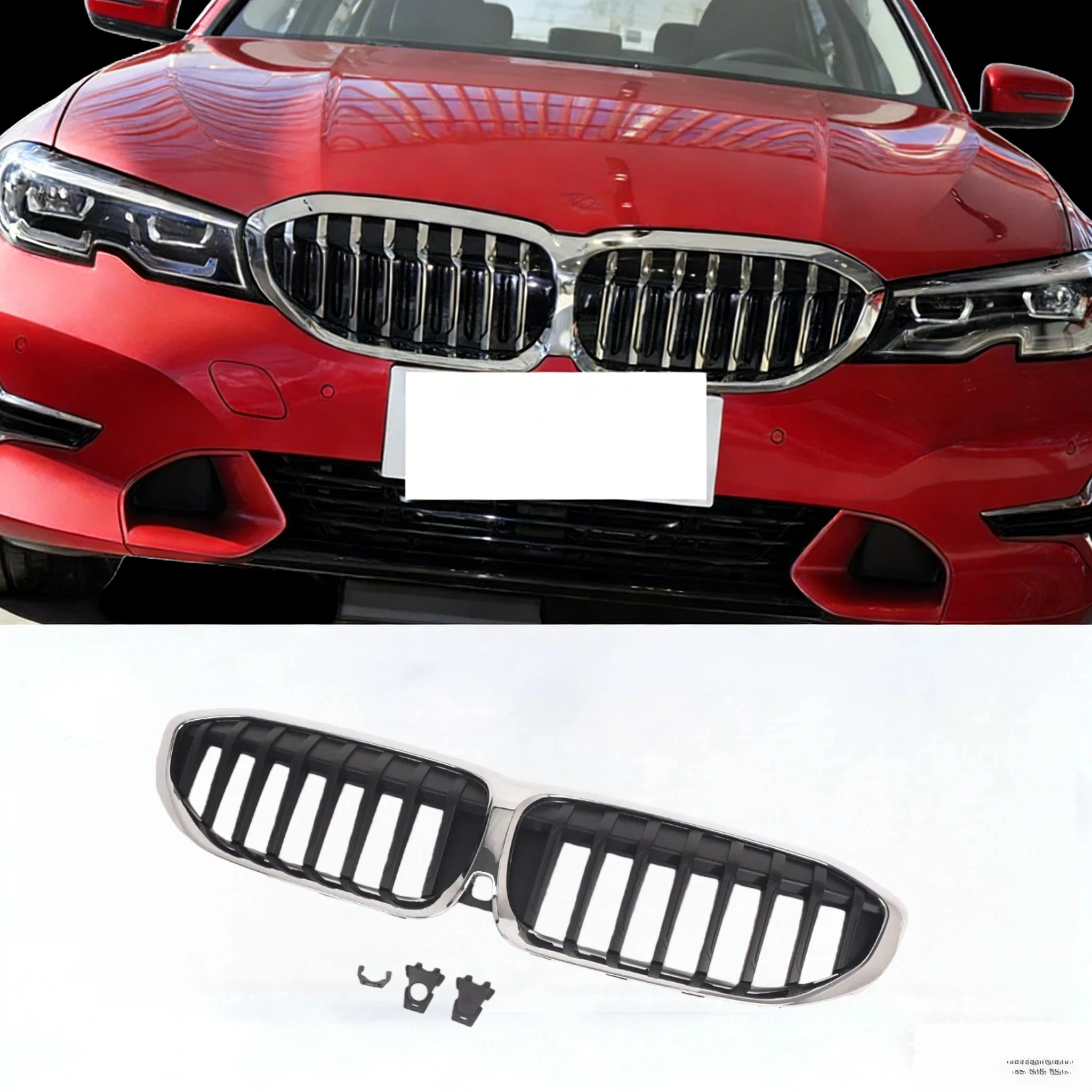 

For 2019-2021 2022 BMW G20 G21 330e 330i Kidney Grille Half Chrome and Gloss Black center grille 51137449432