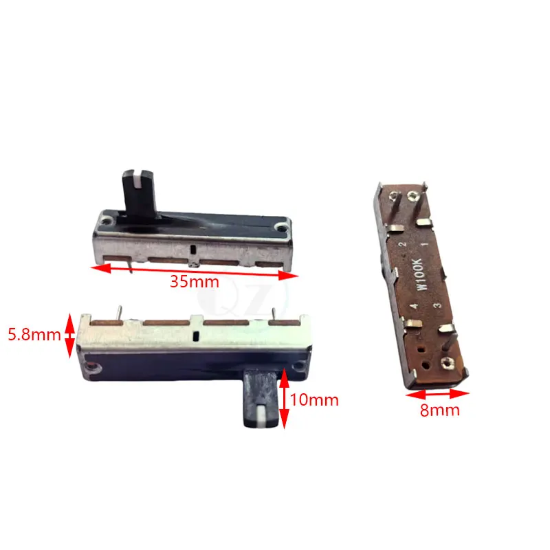 1 قطعة 35 مللي متر مقياس الجهد الشريحة الخطية الواحدة W100K السكتة الدماغية 20 مللي متر مع مقبض نقطة بيضاء طول 10 مللي متر خلاط أحادي ترويسة