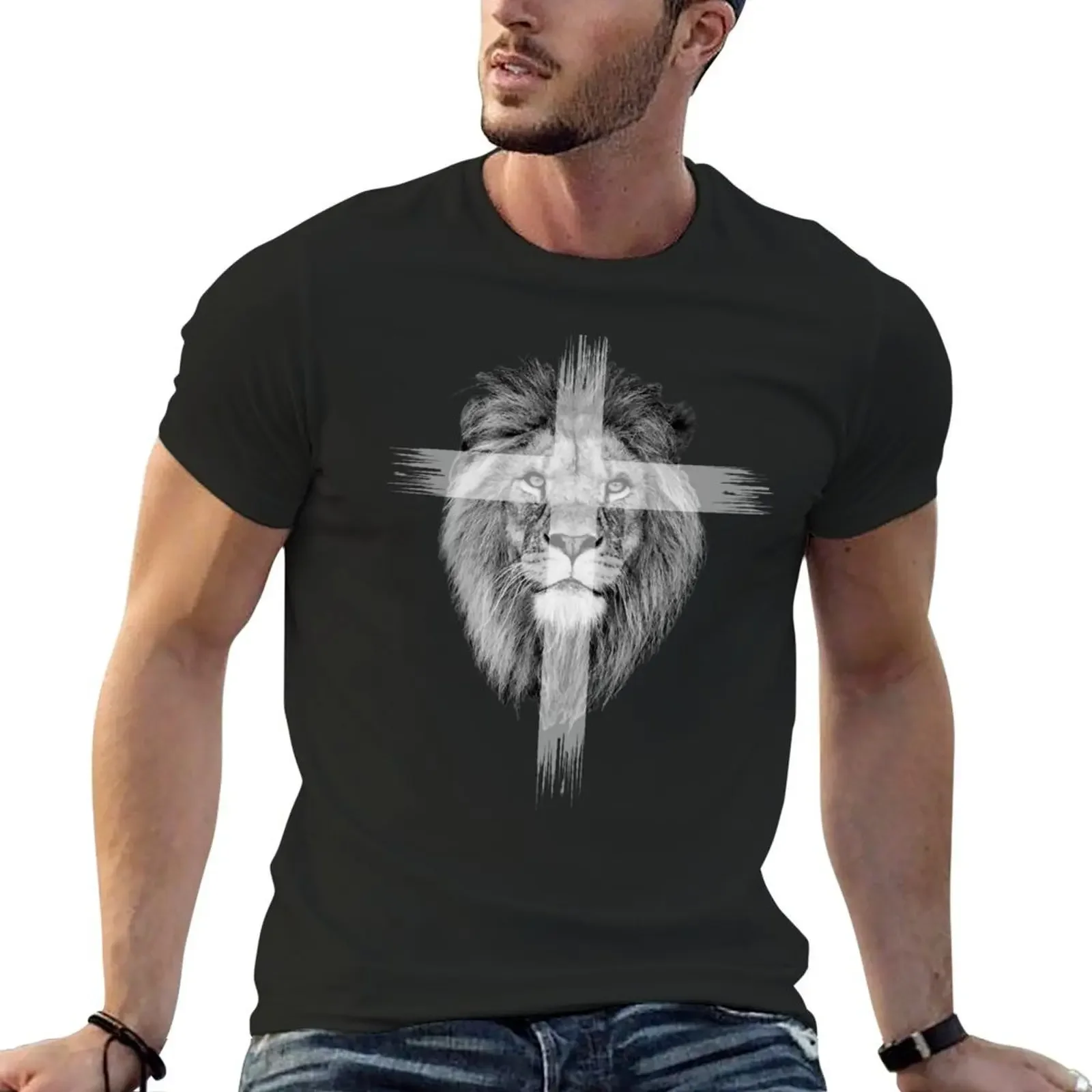 

Lion Cross T-Shirt new edition basketball graphic tees plus sizes plain t shirts men