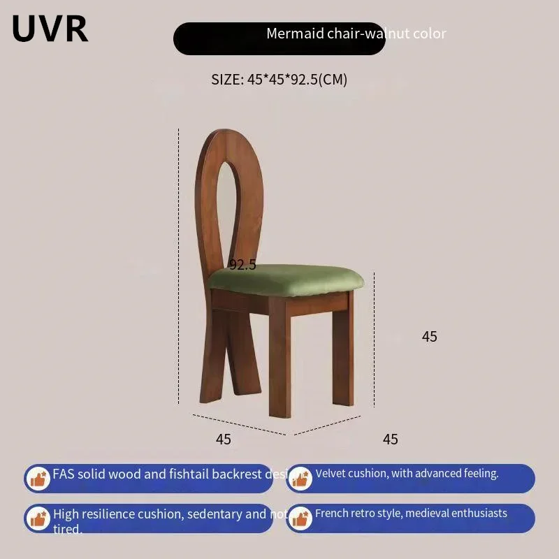 UVR Restaurant Chairs Retro Kitchen Chairs Home Bedroom Makeup Backrest Chair New High Rebound Sponge Cushion Dining Chair