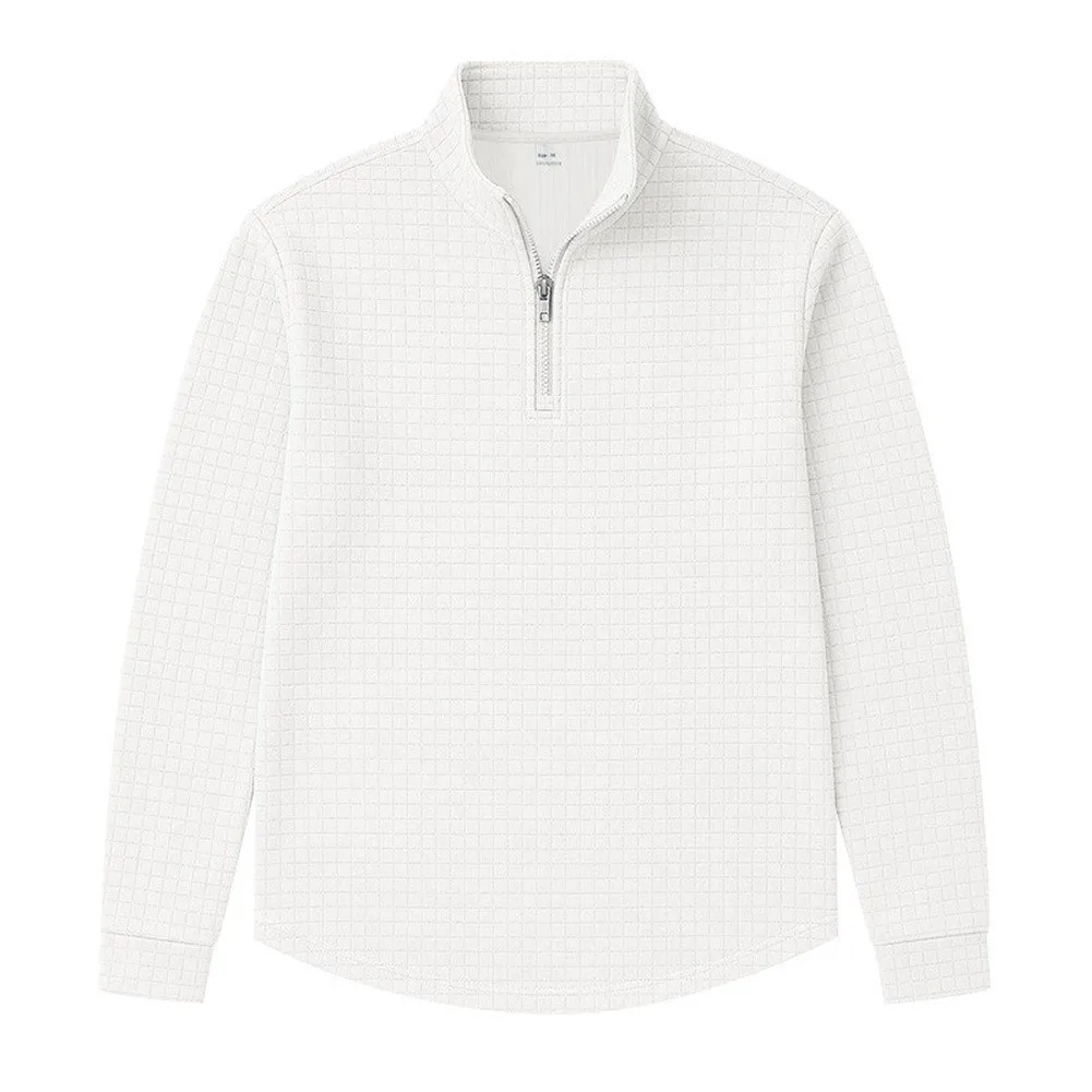 Half Long Sleeve for Men Featuring Refined Stand Collar and Integrated Jacquard Checkered Construction Half Long