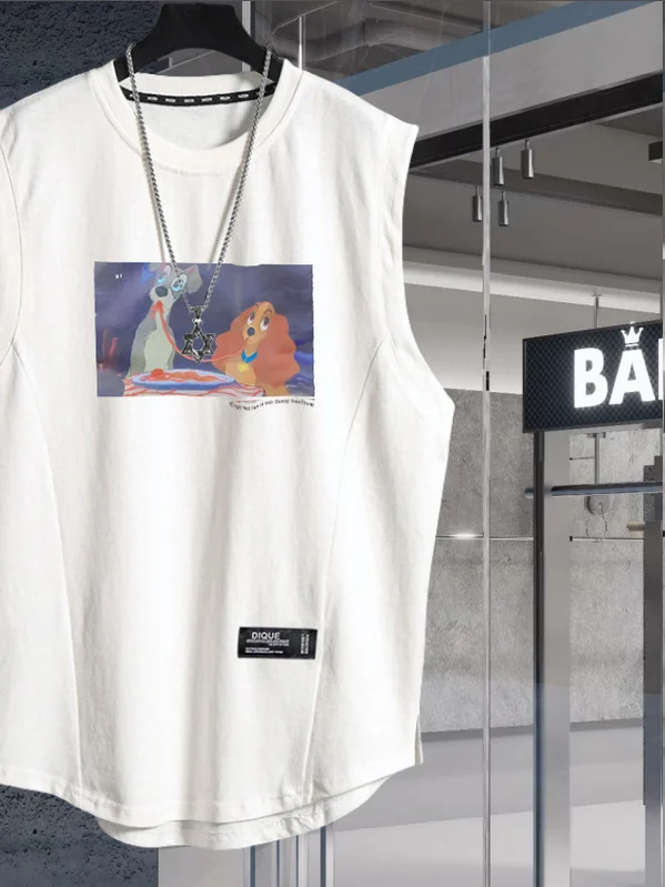 

Loose Fit Cotton Tank Top for Men Breathable Svel Fitn Sportswear Summer Casual round Ne Big Size Streetwear