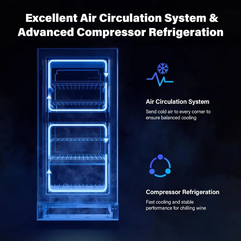 ตู้เย็นไวน์ 26 ขวด ตู้แช่ไวน์และเครื่องดื่มแบบ Dual Zone พร้อมแผงควบคุมอุณหภูมิและ LED อิสระ ในตัว/อิสระ