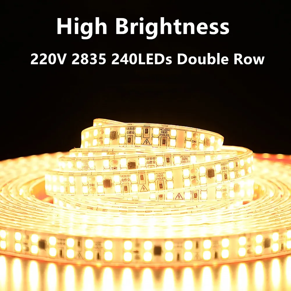 AC Led Strip Lights 220V 2835 120/240 LEDs/M 1M-30M IP67 Waterproof Outdoor Led Strip 220V High Brightness Diode Tape Adhesive
