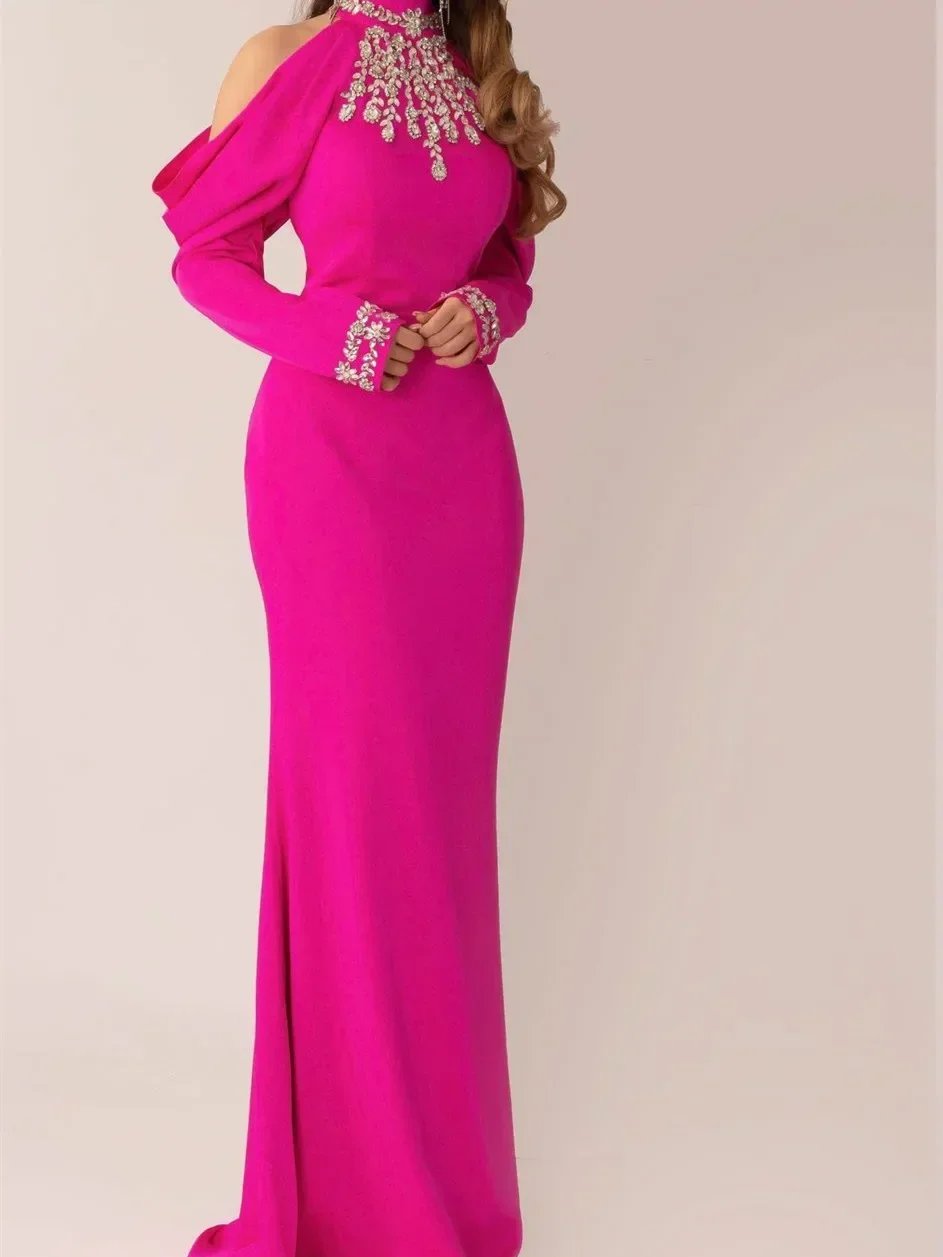 

Oisslec Dress Elegant Vintage Sweet Rose Red Beads Crystal Saudi Arabia Customize Formal Occasion Prom Dress Evening Party Gowns