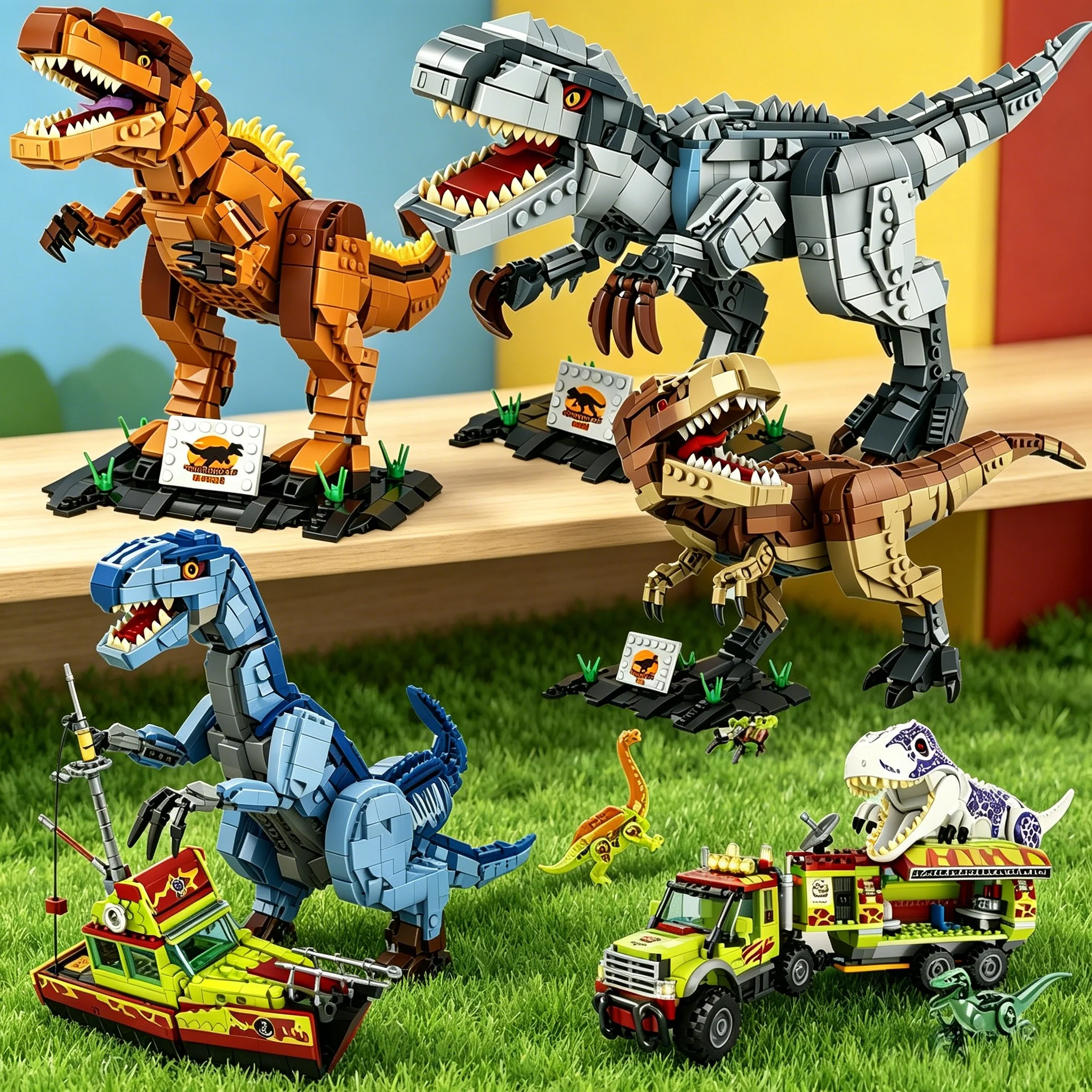 Jurassic Dino World Tyrannosaurus Off-Road Vehicle Triceratops Transport Truck Building Blocks Dinosaur Bricks Birthday Toys ﻿ view 2