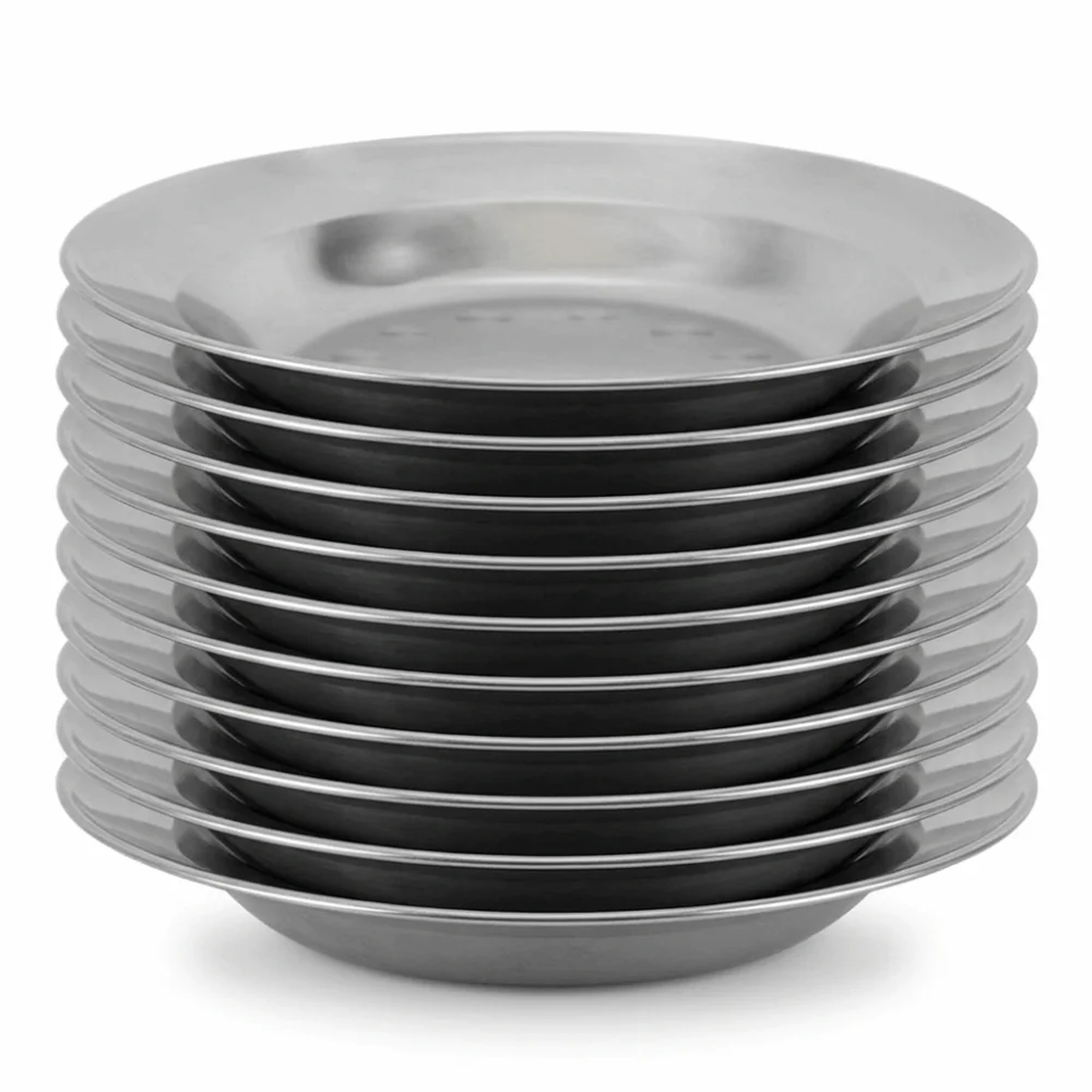 10Pcs Durable Rustless Steel Dinner Plate Smooth Practical Food Plate Anti Corrosion Raised Anti Spill Table Plate Outdoor Meals