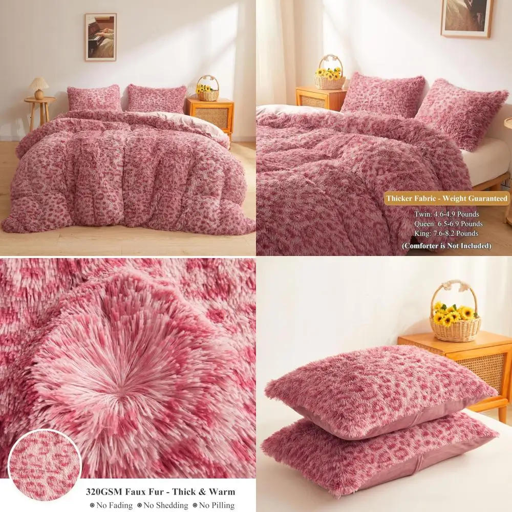 

Luxurious Leopard Print Faux Fur Duvet Cover Set, 3-Piece Plush Shaggy Fuzzy Bedding Ensemble with Soft Leopard Print Comforter