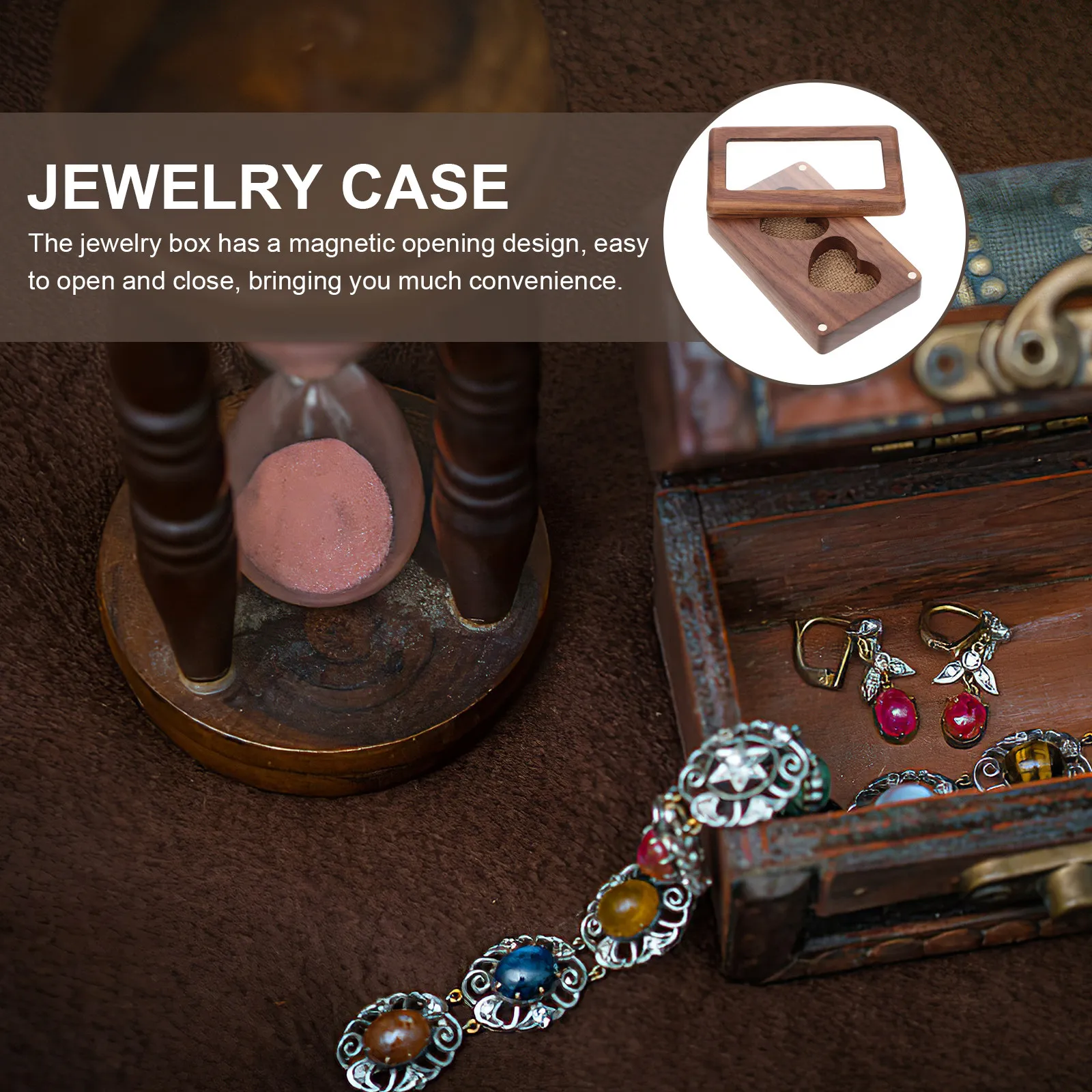 

Деревянная шкатулка для украшений, коробка для хранения колец, портативный компактный органайзер с магнитной крышкой, идеально подходит для подарка на годовщину свадьбы