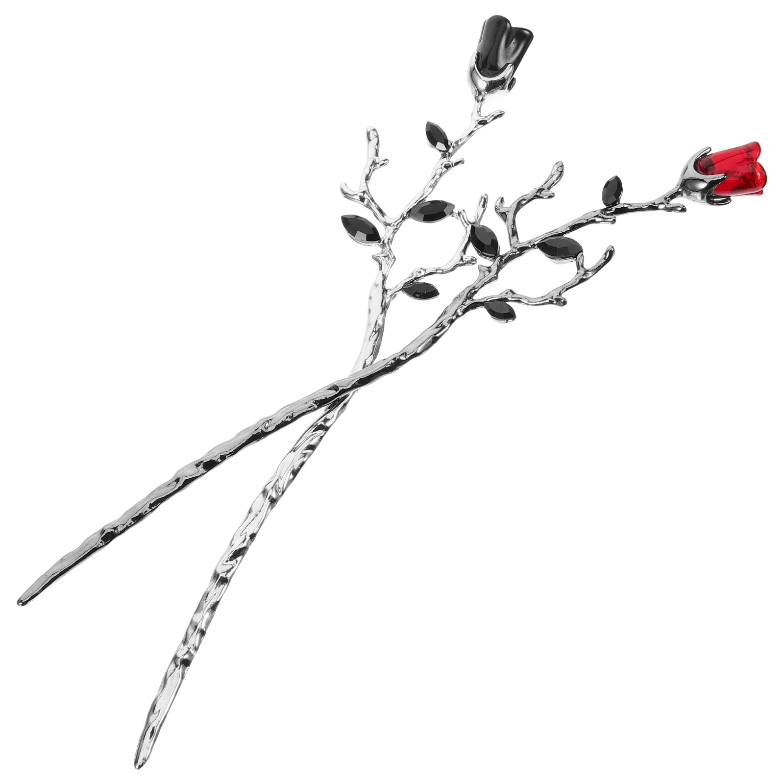 

2 Pcs Headgear Rose Branch Hairpin Bride Black Clips Clear Elastics Alloy for Sticks