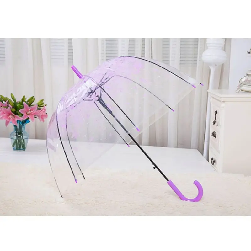 Romantic Transparent Clear Flowers Bubble Dome Umbrella Half Automatic For Wind