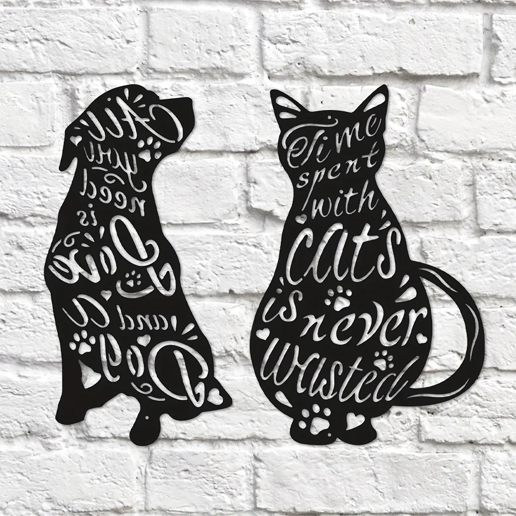 CIFBUY Decoration Metal Cat Home Art Decor Time Spent with Cats Is Never Wasted Black Cat Cutout Metal Wall Hanging Decoration H