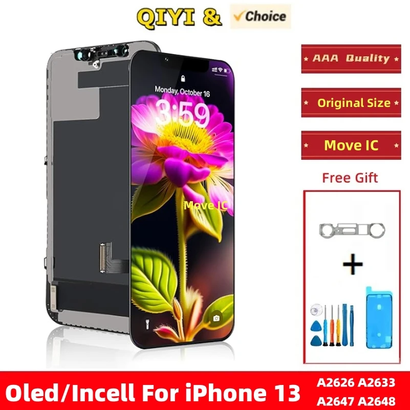 6,1-дюймовый Oled-дисплей Для Iphone 13, Емкостный Сенсорный Экран, Сменный 3d-сенсор, Оригинальный Размер С Ic Move
