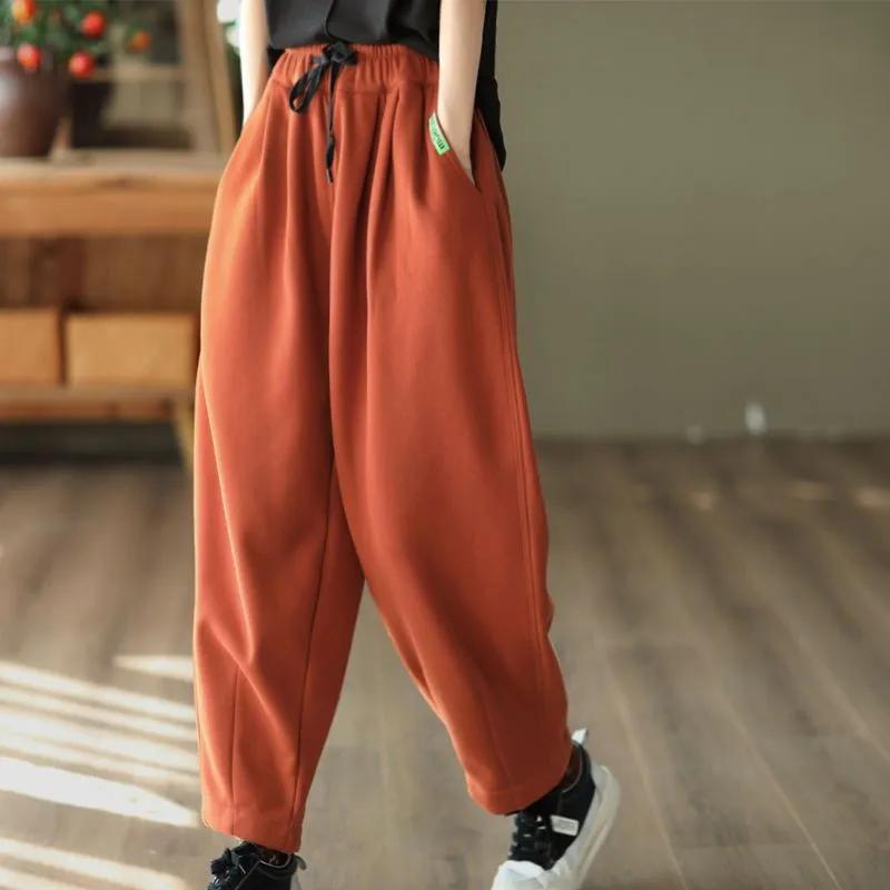 2023 Autumn Winter Korea Fashion Women  Elastic Waist Loose Ankle-length Pants All-matched Casual Thicken Warm Harem Pants P265