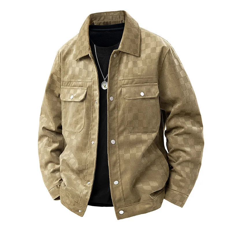 Autumn Winter High Quality Suede Checkered Jacket Men's Business Casual Outerwear