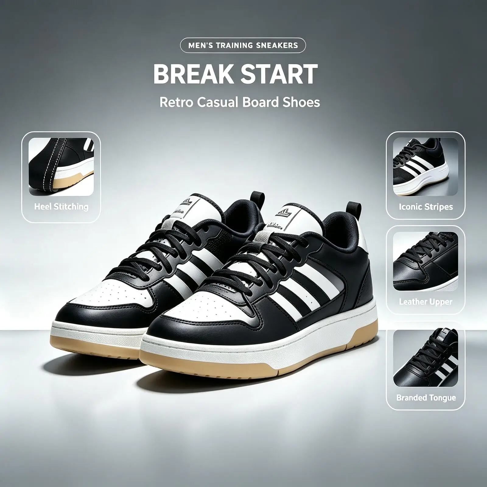 Authentic Adidas BREAK START IH7963 New Retro Basketball Sports Casual Sneakers Leather Three‑Stripes Skate Sneakers