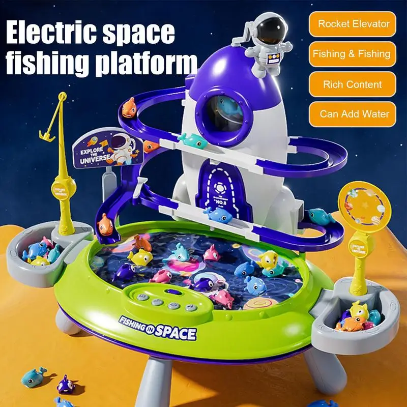 

Kids Fishing Toy Magnet Spaceship Toy Fish Sets Interactive Kids Fishing Game With Music Learning & Education Toys For Fine