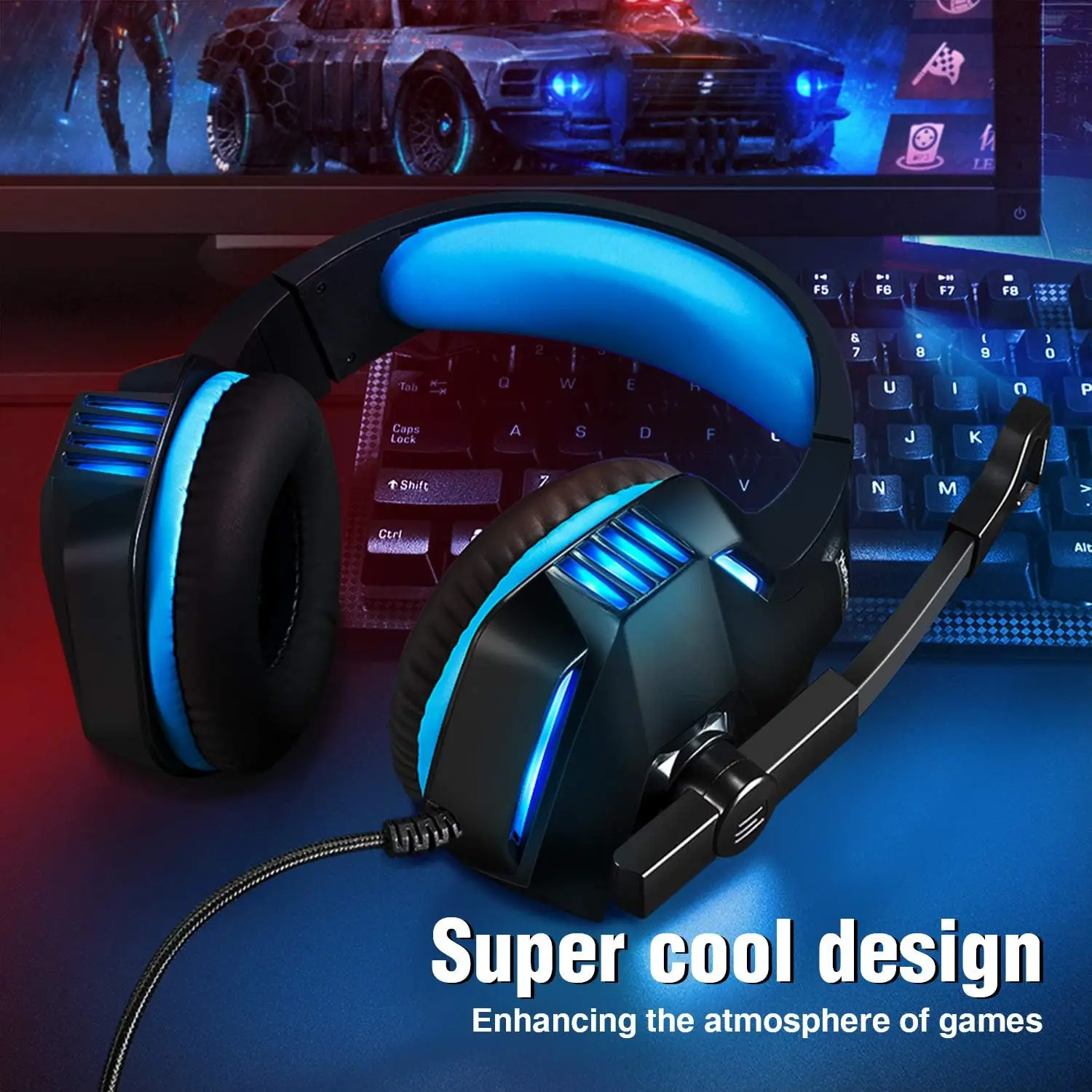 Over Ear Gaming Headset for Xbox PS4 PS5 PC Mobile Devices with Noise Cancelling LED Mic Deep Bass Memory Foam Earmuffs