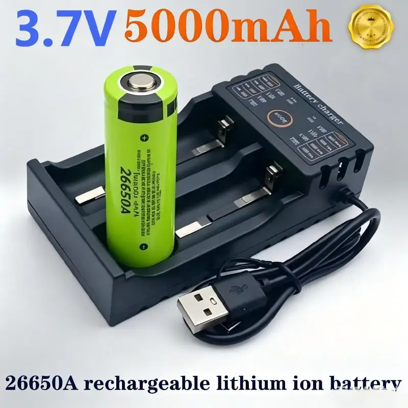 

Original high quality 26650 battery 5000mAh 3.7V 50A lithium ion rechargeable battery for 26650A LED flashlight+charger