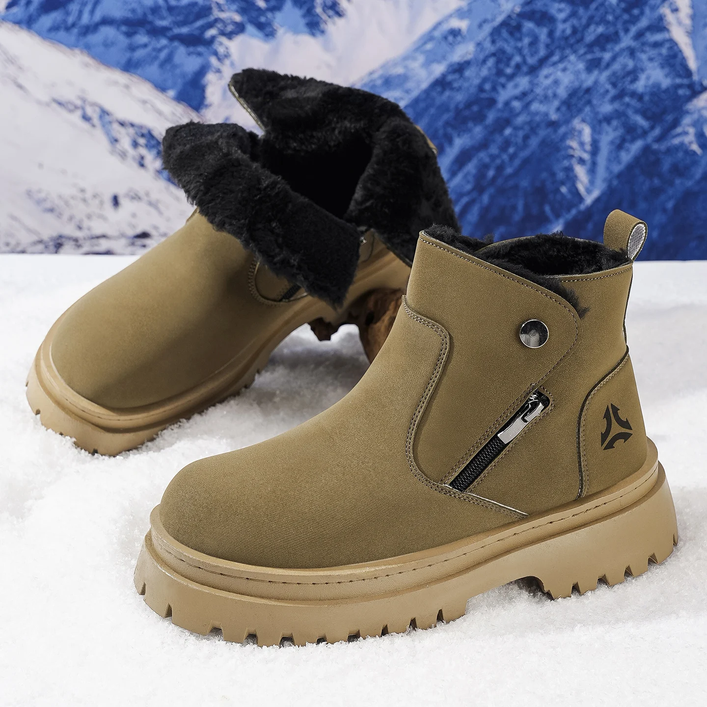 

2025 New Men's Fleece-Lined Boots - High-Top, Thick-Sole, Outdoor Hiking Work Style
