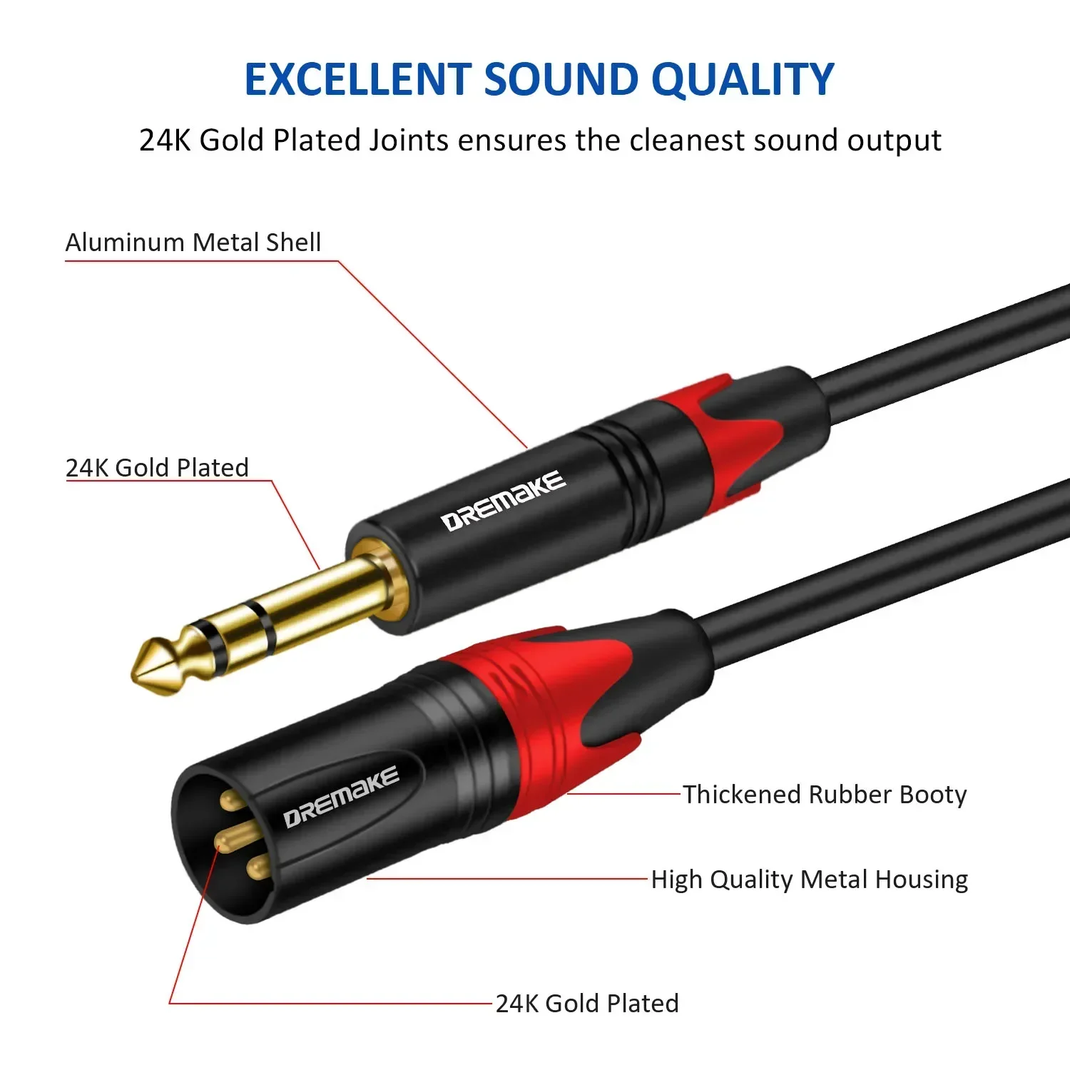 Cable de micrófono XLR de 6,35mm a macho de 1/4 pulgadas, condensador de Cable de Audio XLR macho para mezclador, amplificador, micrófono, altavoz