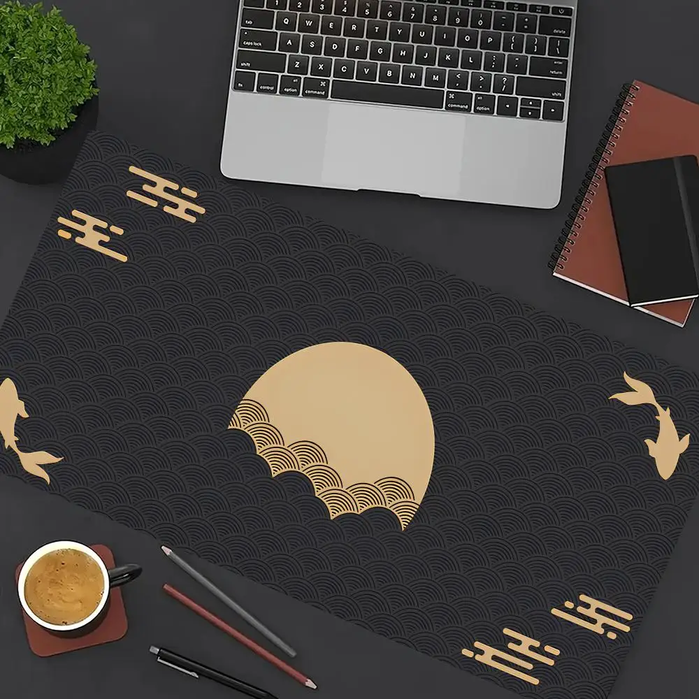 

Japanese Desk Mat Black & Red Mouse Pad Large Computer Laptop MousePad XXL Office Gaming Mousepads Rubber Non-Slip Long Desk Mat