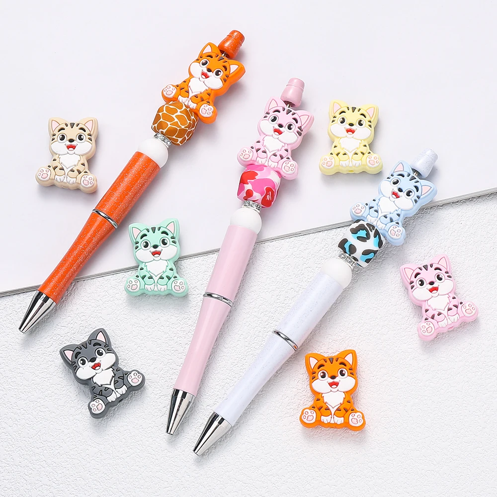 10Pcs Animal Silicone Beads Cartoon Cute Tiger Focal Beads For Jewelry Making DIY Pen KeyChain Bracelet Necklace Accessories