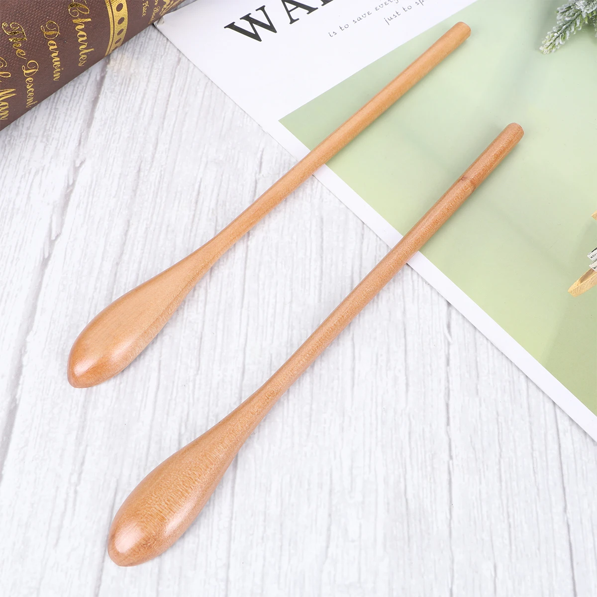 

2Pcs High-Quality Beech Wood Mixing Spoons Odorless Anti-Fall Long Handle Scoop Kitchen Tool Wood Mixing Spoons