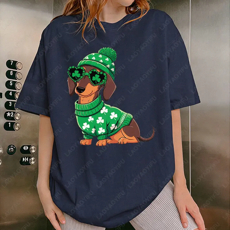 Saint-Patrick teckel impression T-Shirt mode drôle chanceux chien graphique coton unisexe t-shirts Vintage St Patricks Day T-Shirt