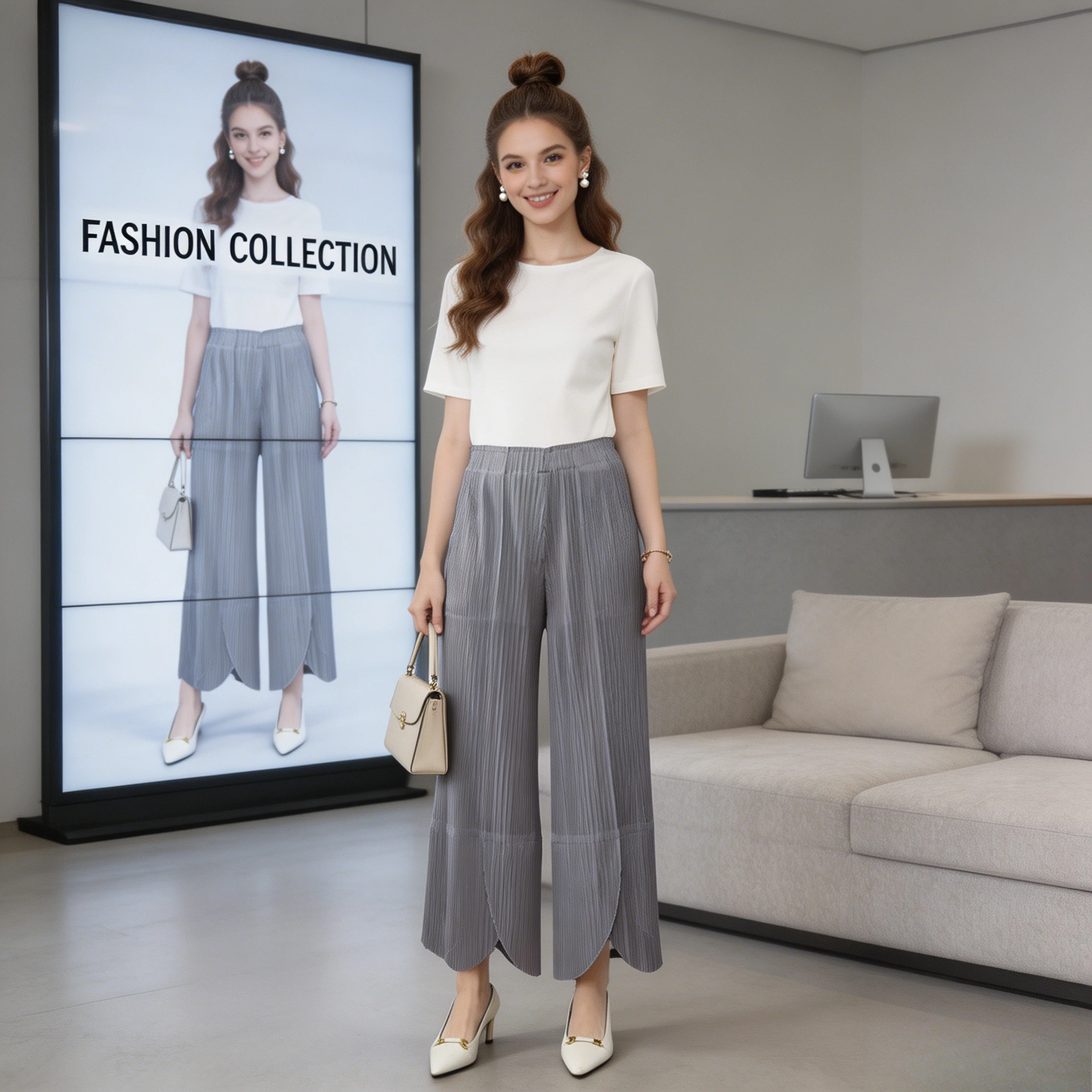 

Плиссированные брюки Miyake с широкими штанинами, новинка 2026 года, женские свободные брюки с высокой талией, драпированные, прямые, повседневные, универсальные, больших размеров