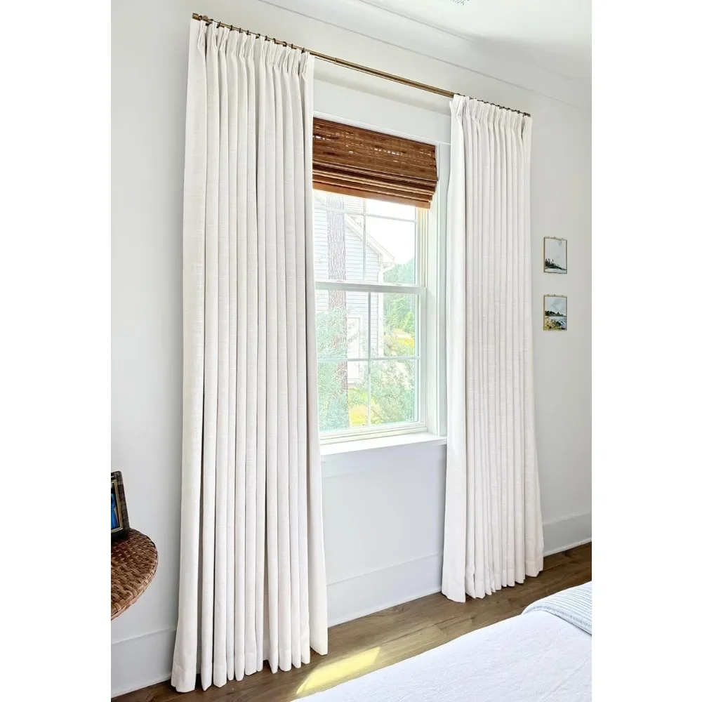 100% Blackout Curtains, Pinch Pleated Linen Blackout Curtains 96 Inch Length 2 Panels Set,Linen Drapes  W40 x L96,Beige White