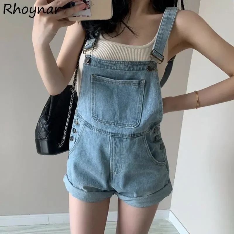 Rompers Women Distressed Denim Summer Leisure Preppy Style Chic Ulzzang Retro Buttons Harajuku 2023 Design Personality Playsuits