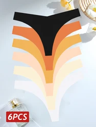6PCS Women Seamless Panties Ice Silk Ultra Thin Thongs Sexy V Waist G-String Underpants Female Solid Color Breathable Lingerie
