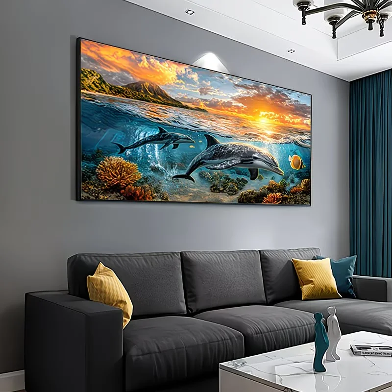 Underwater Dolphins,Coral reefs,Fish 5D Large DIY Diamond Mosaic Art Full Square Round Jewelry Cross Stitch Diamond Painting